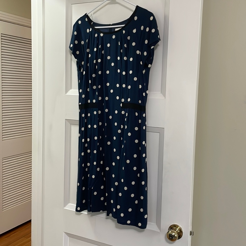 Boden Navy and Cream Polkadot Dress, Size 12